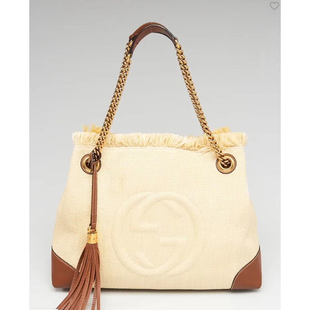 NWOT Luxury Designer Rare Gucci Quilted Straw GHW Soho Chain tote